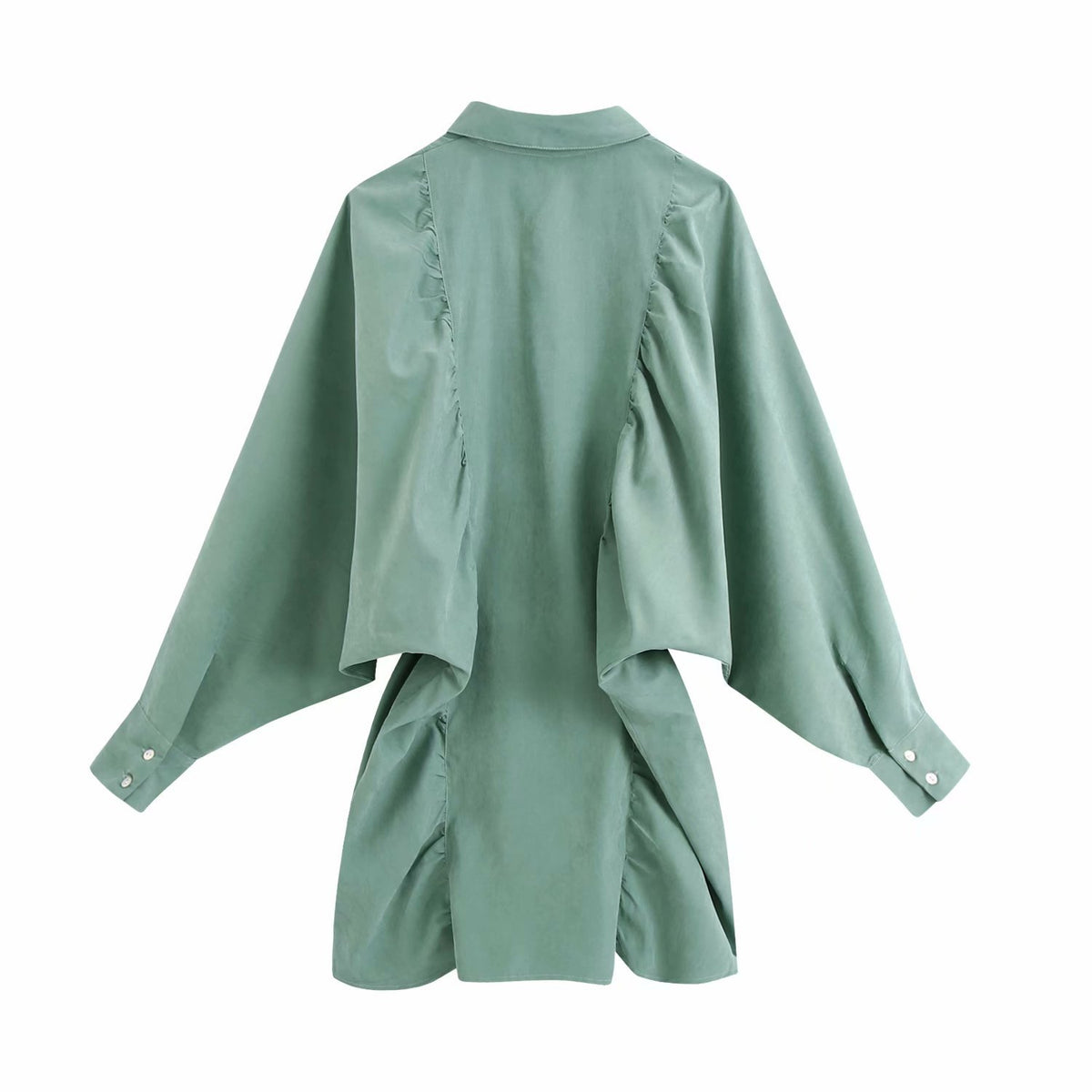 Puff Sleeve Shirred Frill Single-breasted Mini Dress