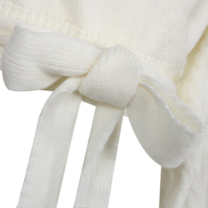Lantern Sleeve Bow Tie Knitting Sweaters