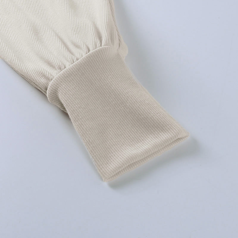 Lantern Sleeve Crop Tops Sweater Pocket Skirt Two-piece Set
