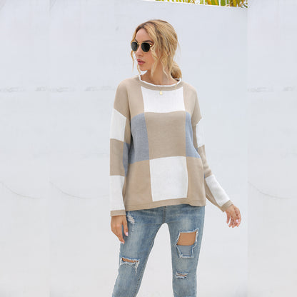 Plaid Knit Oversize Contrast Color Sweaters