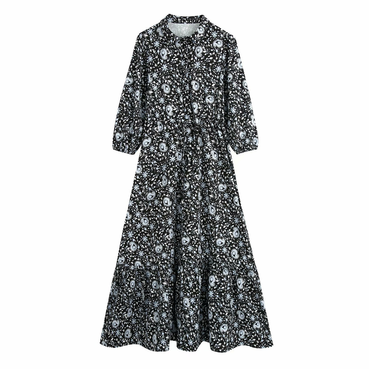 Pile Collar Floral Printed Maxi Dress