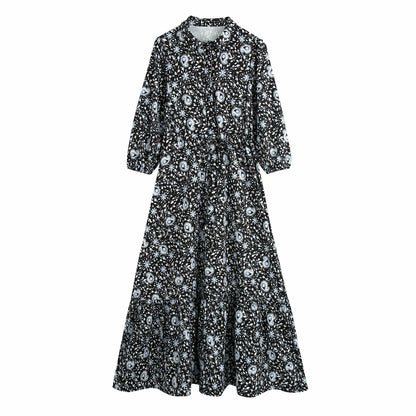 Pile Collar Floral Printed Maxi Dress