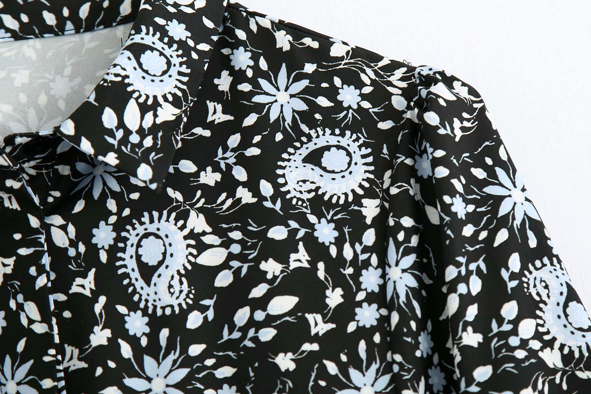 Pile Collar Floral Printed Maxi Dress