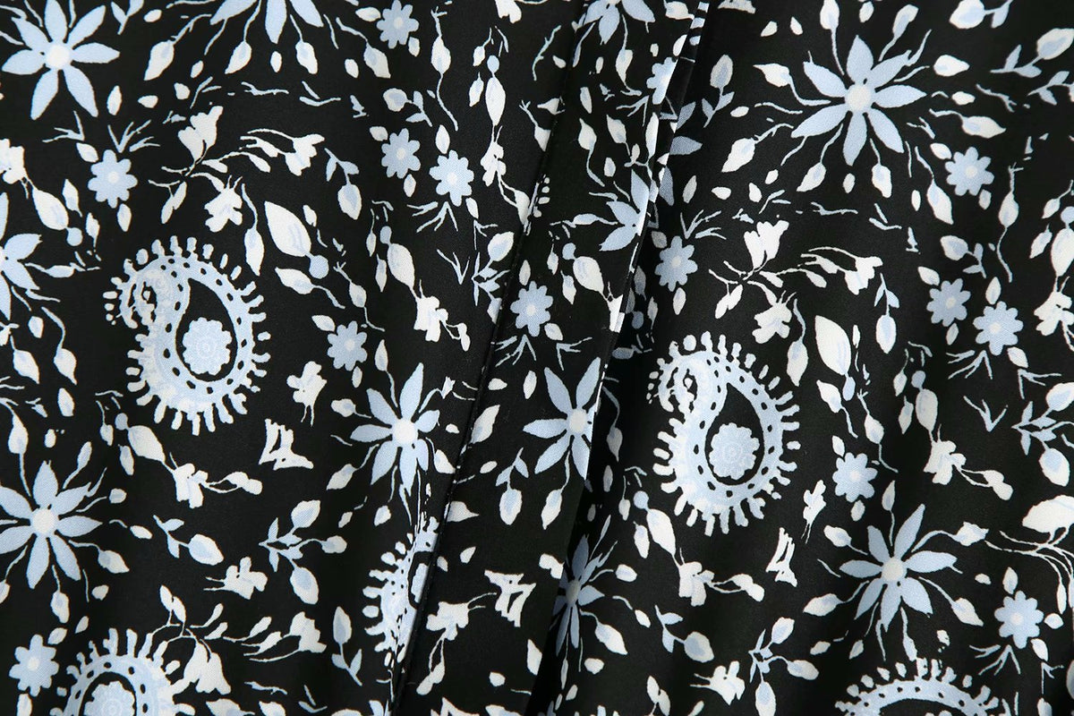 Pile Collar Floral Printed Maxi Dress