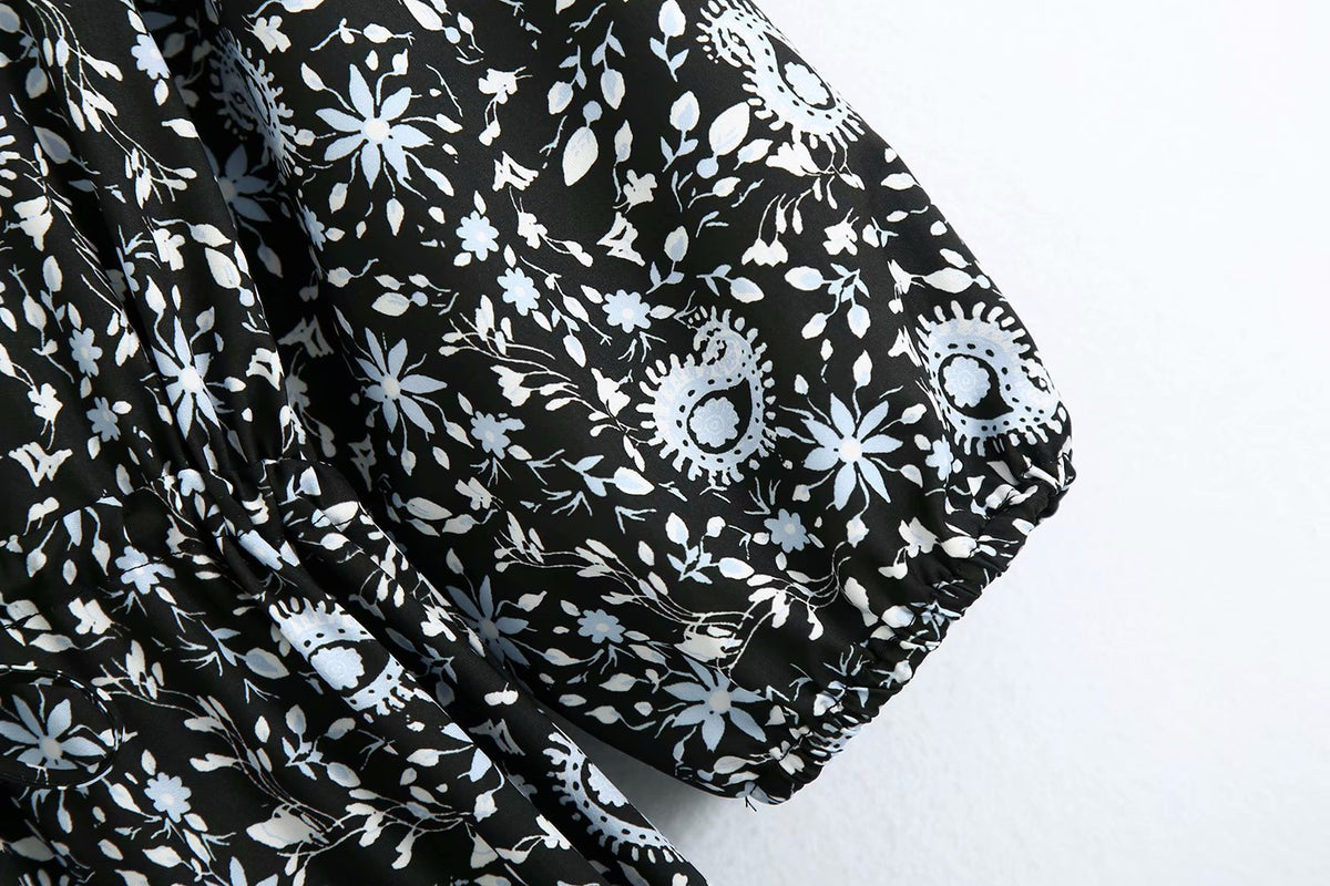 Pile Collar Floral Printed Maxi Dress