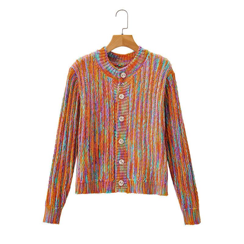 Single-breasted Contrast Color Outerwear Sweater Knit Cardigan