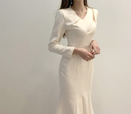 Zipper Splicing Fishtail Pleated Midi Dress