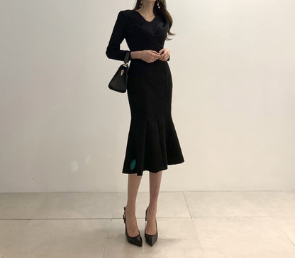 Zipper Splicing Fishtail Pleated Midi Dress
