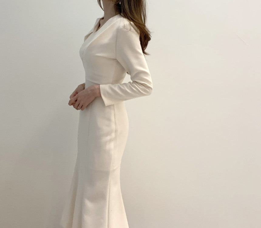 Zipper Splicing Fishtail Pleated Midi Dress