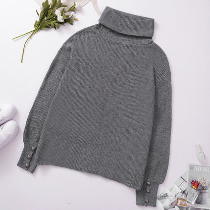Pile High-collared Knit Lantern Sleeve Sweaters