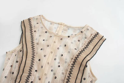 Lace Polka Dot Splicing Midi Floral Dresses