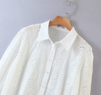 Floral Embroidery Single-breasted Hollow-out Shirts Blouse