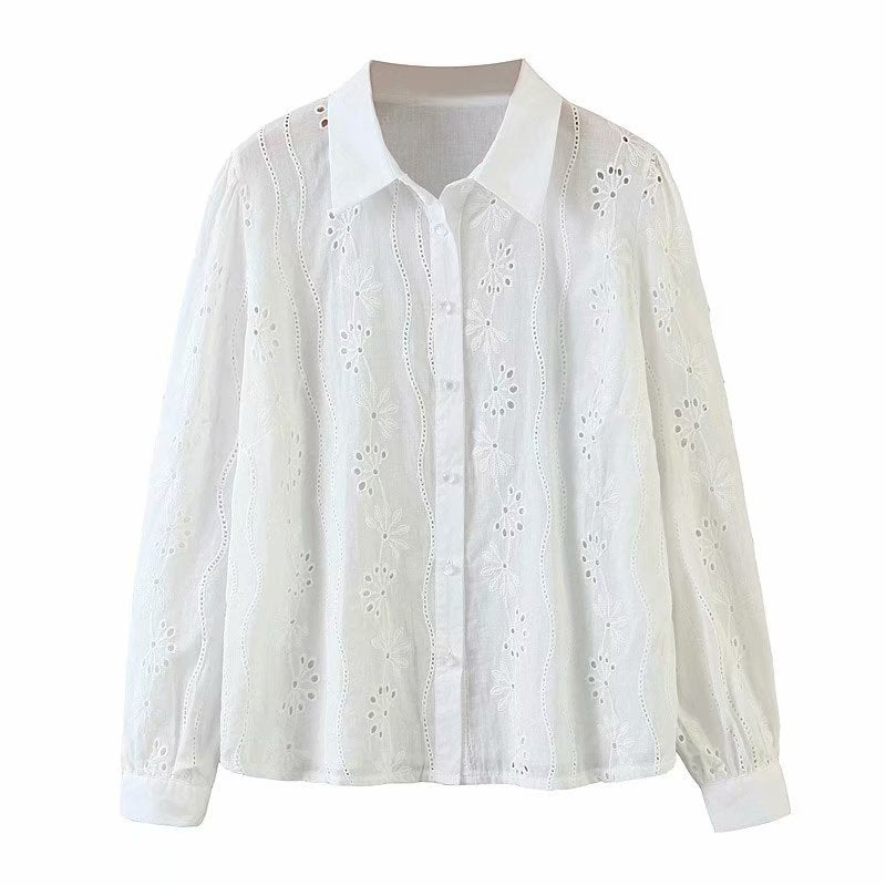 Floral Embroidery Single-breasted Hollow-out Shirts Blouse
