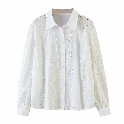 Floral Embroidery Single-breasted Hollow-out Shirts Blouse