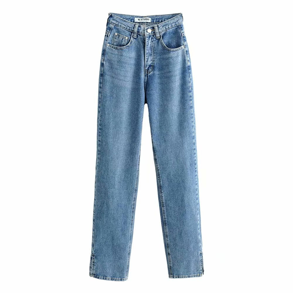 Leg Split High Waist Wide Leg Straight Jeans Denim Pants