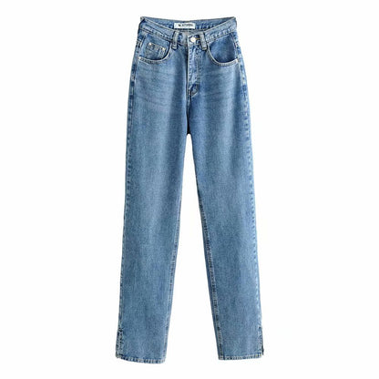 Leg Split High Waist Wide Leg Straight Jeans Denim Pants