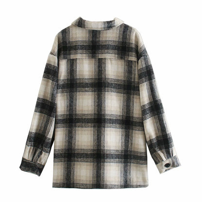 Casual Single-breasted Plaid Shirt Cardigans Coat