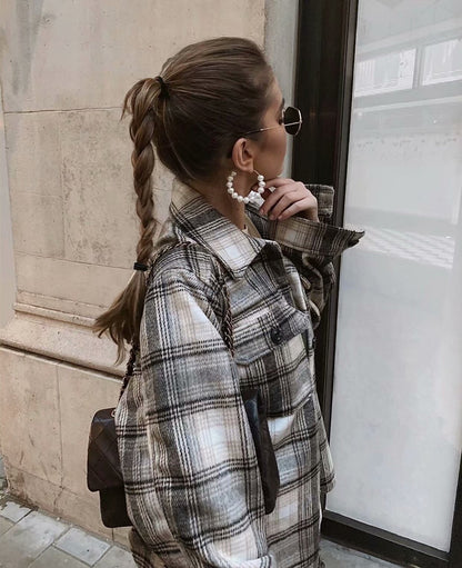 Casual Single-breasted Plaid Shirt Cardigans Coat