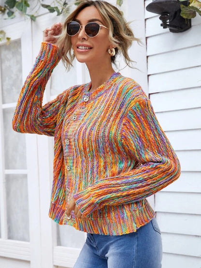 Single-breasted Contrast Color Outerwear Sweater Knit Cardigan