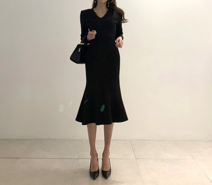 Zipper Splicing Fishtail Pleated Midi Dress