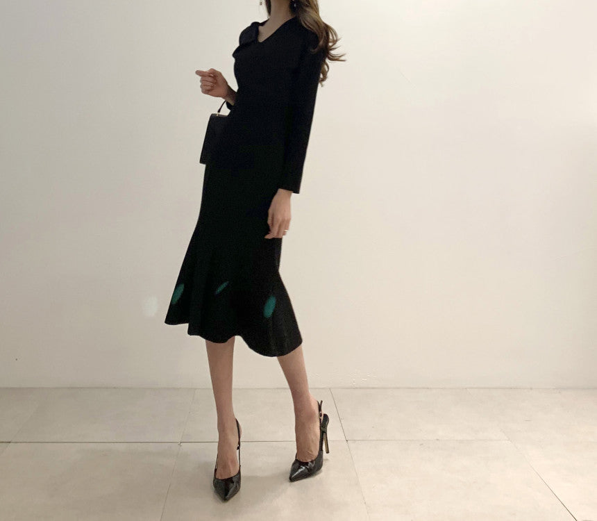 Zipper Splicing Fishtail Pleated Midi Dress