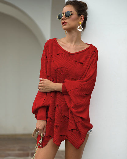 Women's Long Sleeves Hollow Loose Bat Sweater