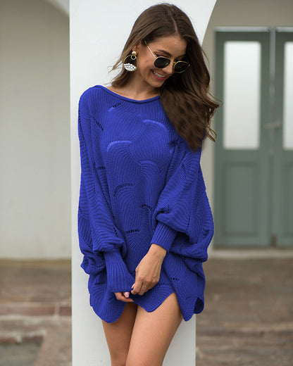 Women's Long Sleeves Hollow Loose Bat Sweater