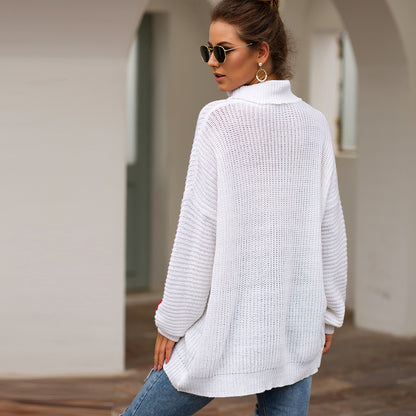 Women‘s High Collar Rainbow Stripes Knit Long Sweater