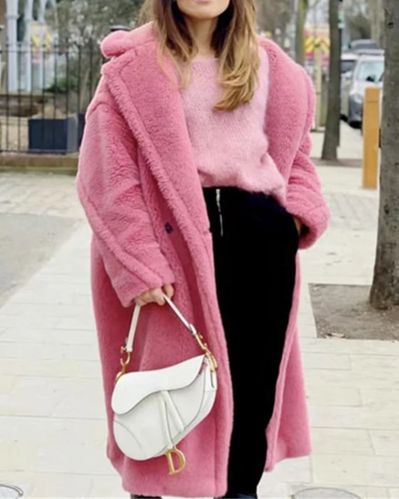 Pile Collar Double Breasted Thicken Fur Lambswool Outerwear