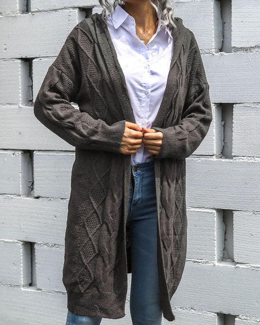 Knit V-neck Argyle Pattern Hooded Cardigans