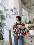 Suéter con borlas ahuecadas de colores sueltos para mujer 