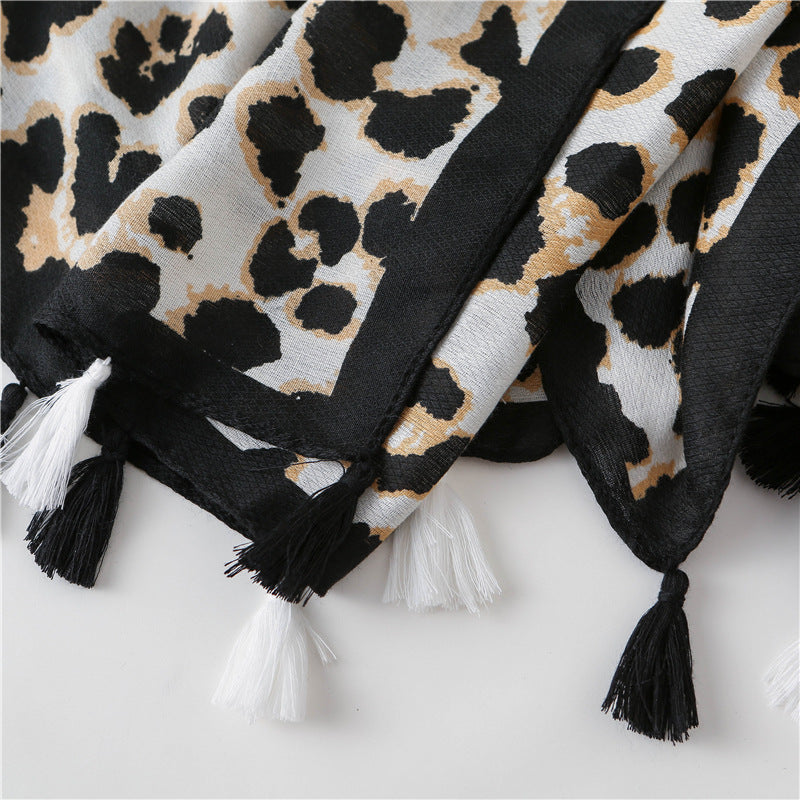 Tassel Fringe Leopard Print Scarf Shawl for Women Ladies Girls