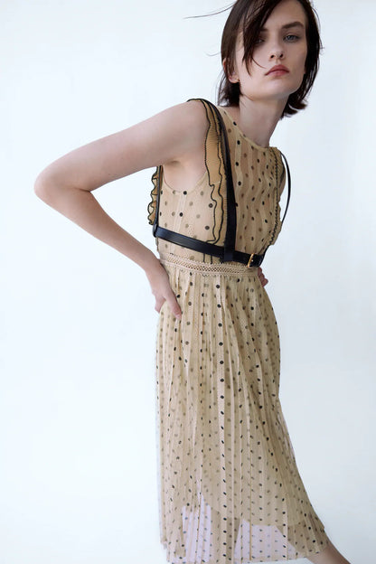 Lace Polka Dot Splicing Midi Floral Dresses
