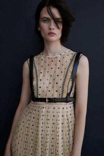Lace Polka Dot Splicing Midi Floral Dresses