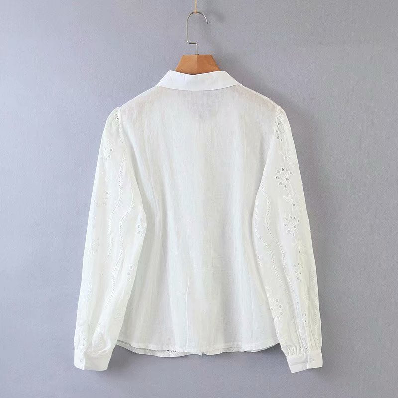 Floral Embroidery Single-breasted Hollow-out Shirts Blouse