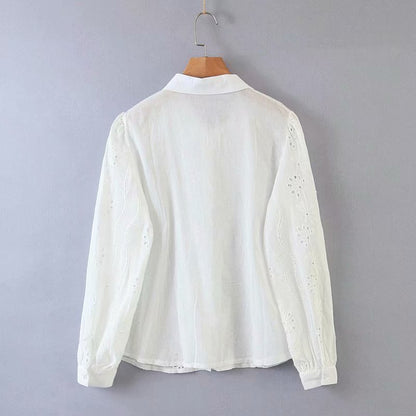 Floral Embroidery Single-breasted Hollow-out Shirts Blouse