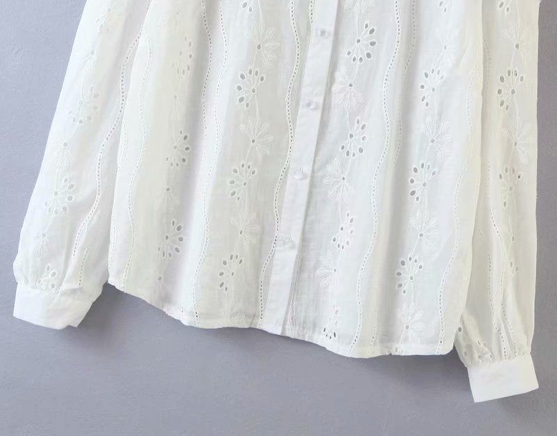 Floral Embroidery Single-breasted Hollow-out Shirts Blouse
