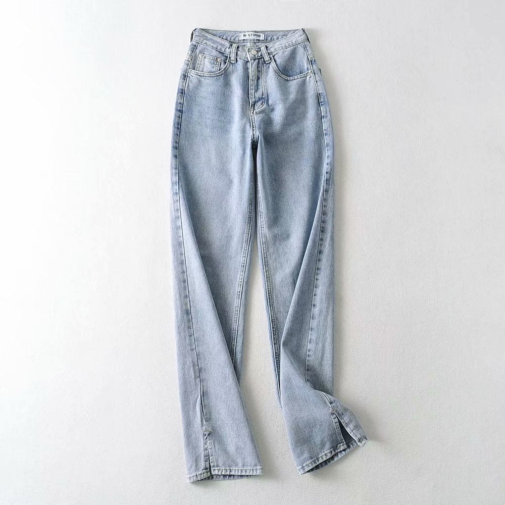 Leg Split High Waist Wide Leg Straight Jeans Denim Pants