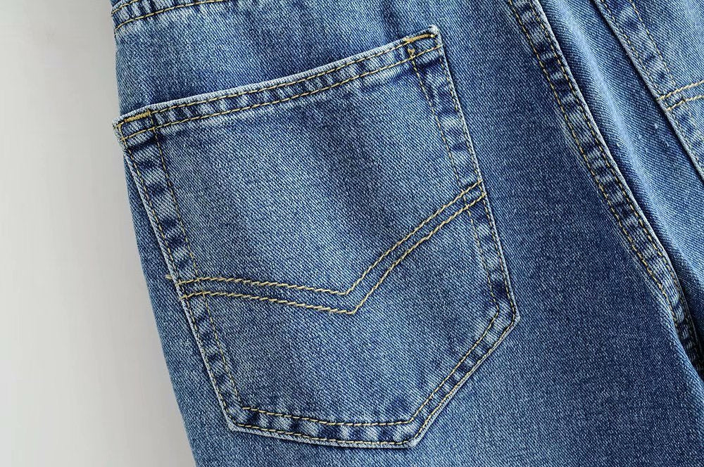 Leg Split High Waist Wide Leg Straight Jeans Denim Pants