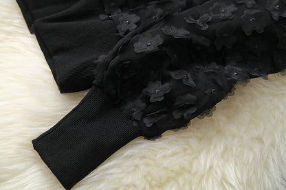 Elegant Black Flower Splicing Beading Tops Skirts Two-piece Set