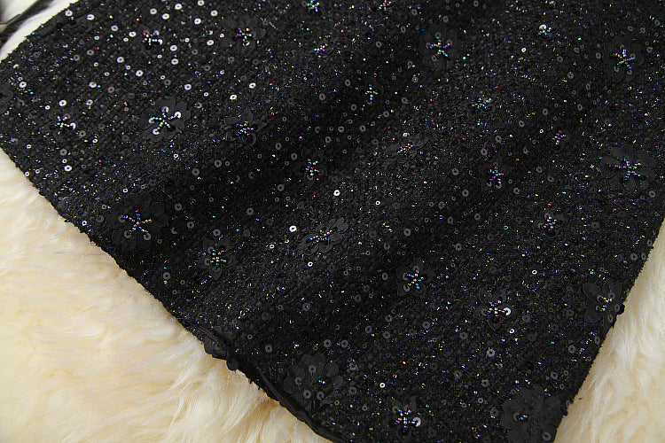 Elegant Black Flower Splicing Beading Tops Skirts Two-piece Set