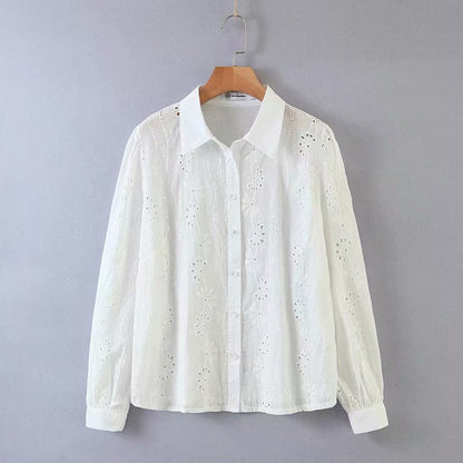 Floral Embroidery Single-breasted Hollow-out Shirts Blouse