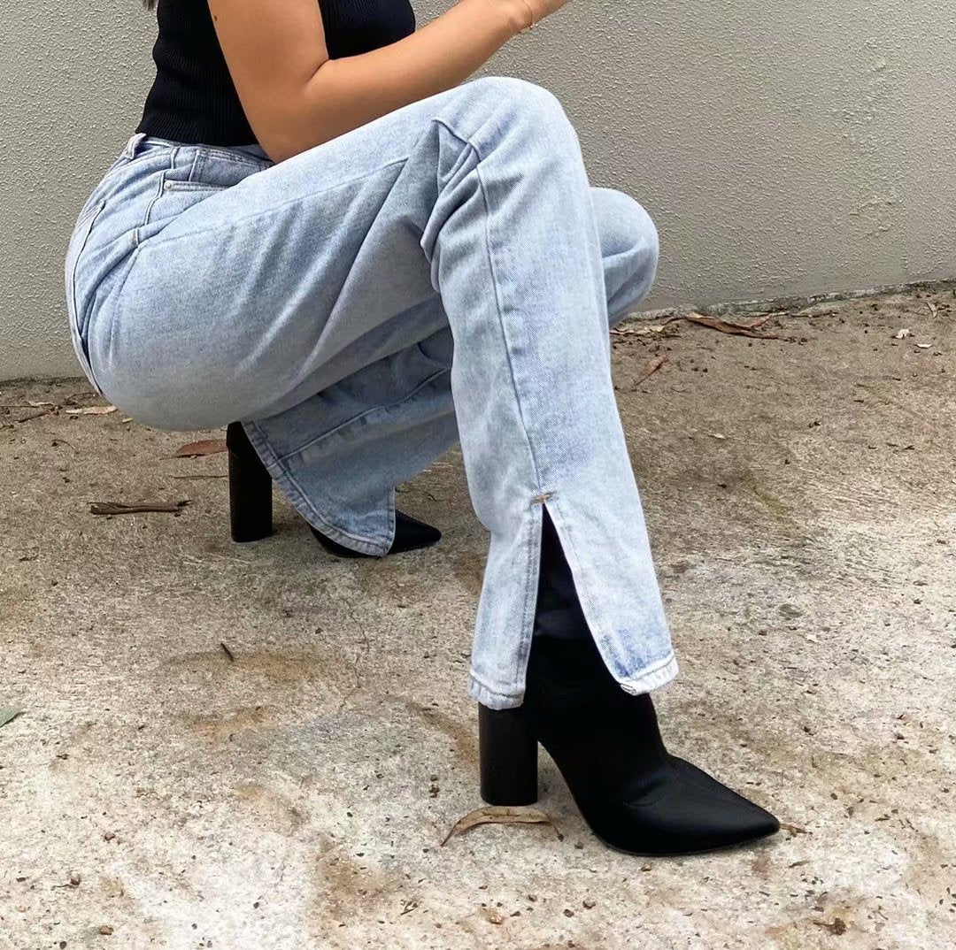 Leg Split High Waist Wide Leg Straight Jeans Denim Pants