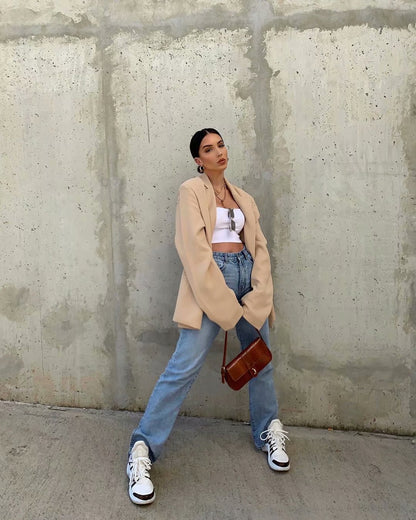 Leg Split High Waist Wide Leg Straight Jeans Denim Pants