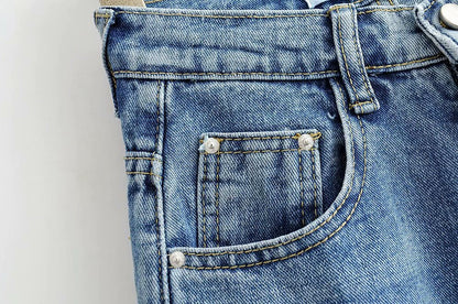 Leg Split High Waist Wide Leg Straight Jeans Denim Pants