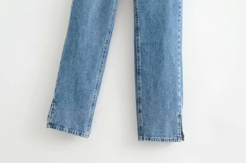 Leg Split High Waist Wide Leg Straight Jeans Denim Pants