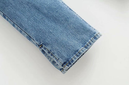 Leg Split High Waist Wide Leg Straight Jeans Denim Pants