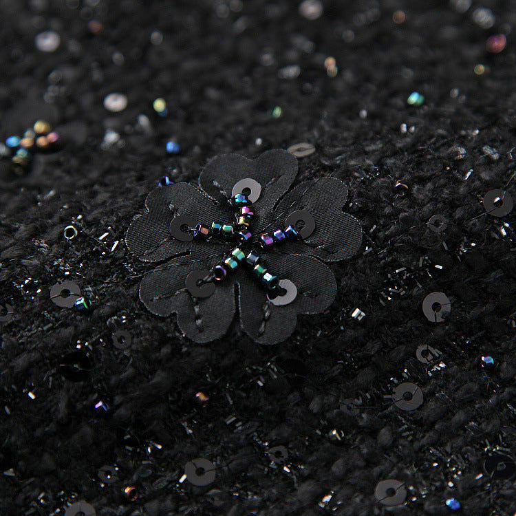 Elegant Black Flower Splicing Beading Tops Skirts Two-piece Set