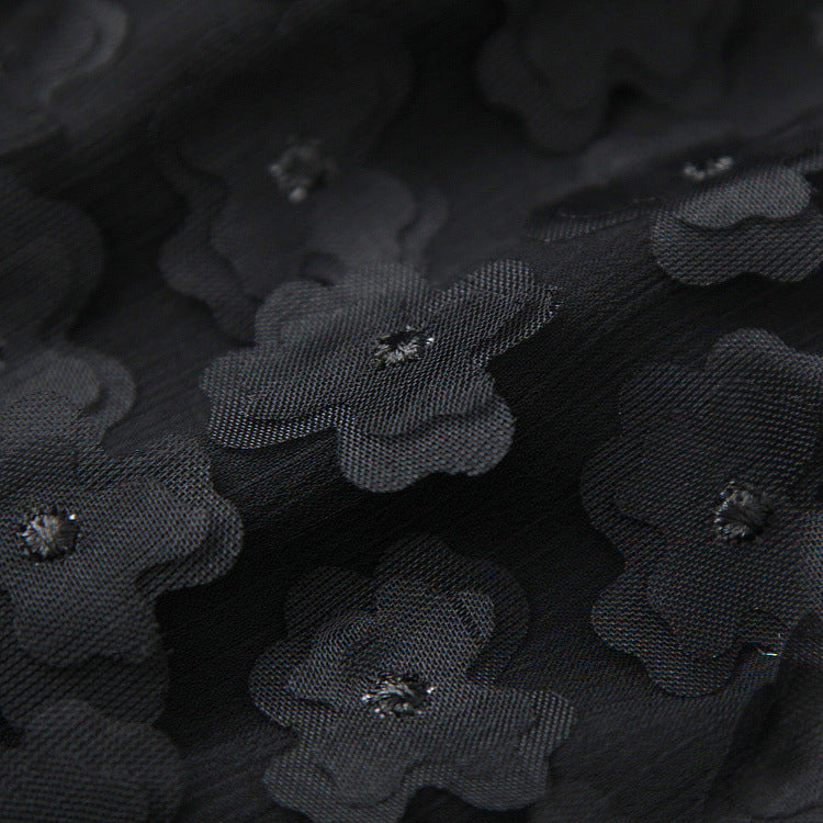 Elegant Black Flower Splicing Beading Tops Skirts Two-piece Set