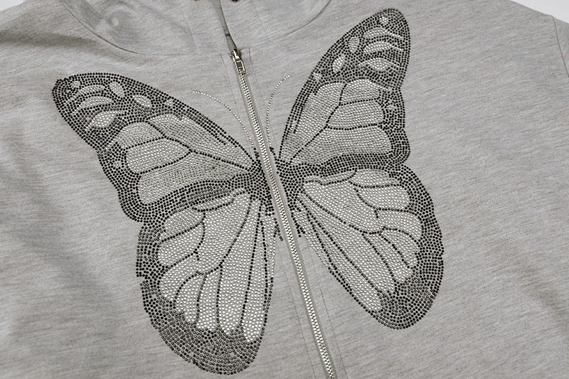 Round Neck Butterfly Beads Shirts Blouses Hoodies Sweatshirts